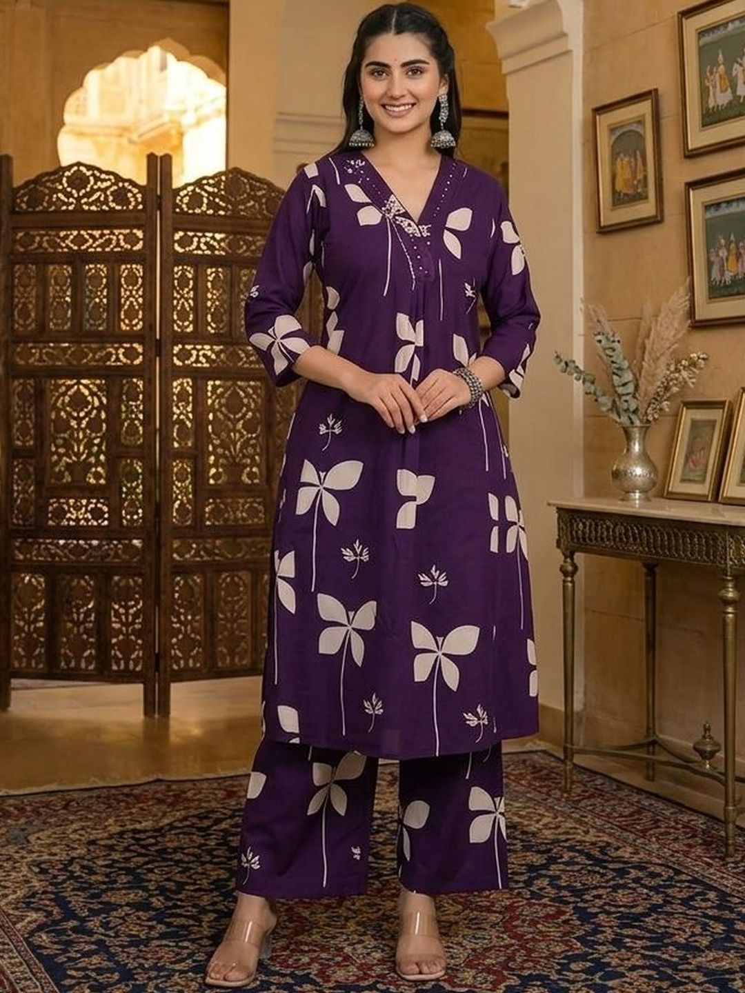 Indra Style Women Pure Cotton Kurta with Palazzos
