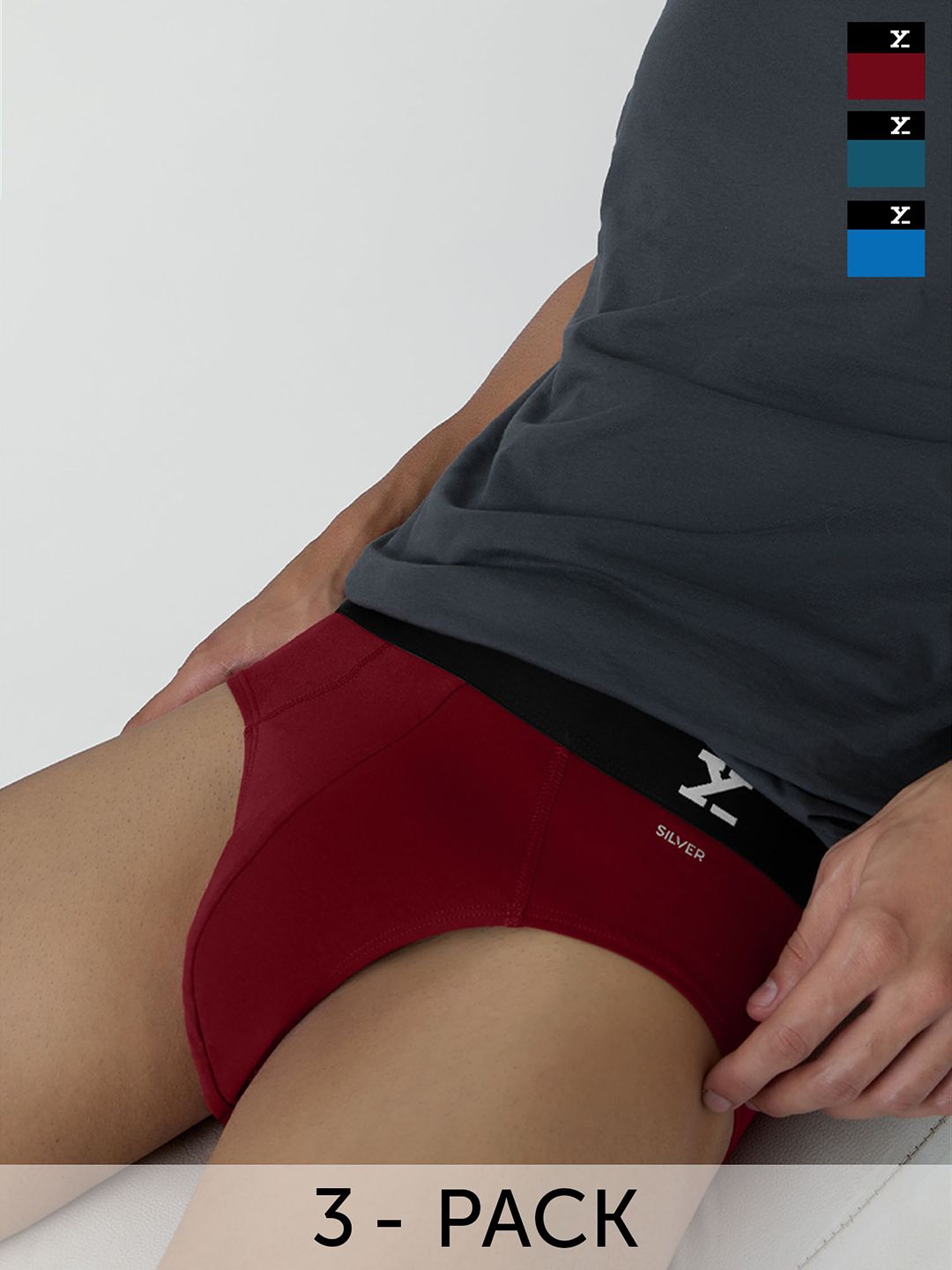 Buy XYXX Men Solid Silver Pack Of 3 Aero Combed Cotton Briefs XYBRF3PCKN521 -  - Apparel for Men
