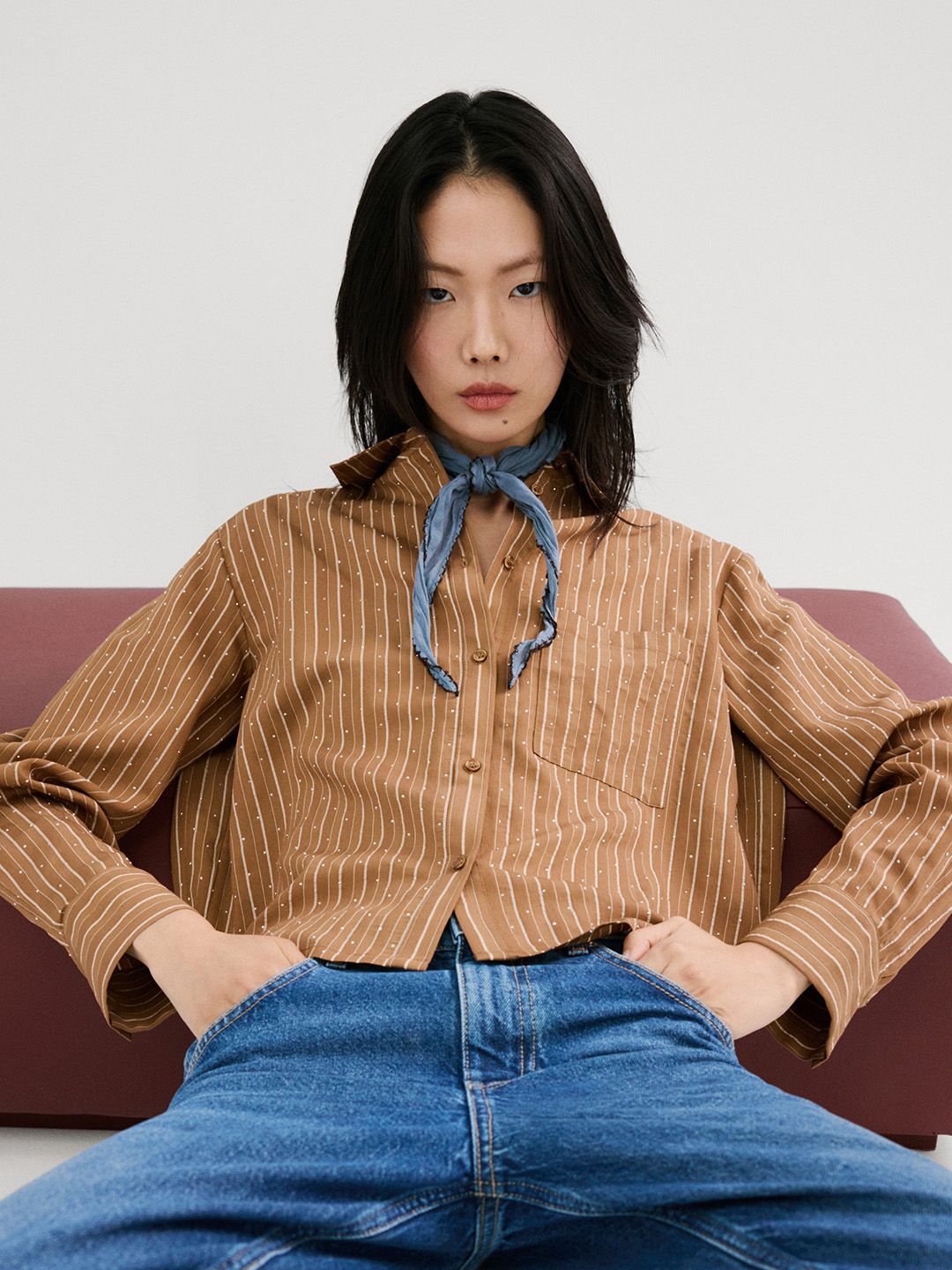 MANGO Embellished Striped Casual Shirt