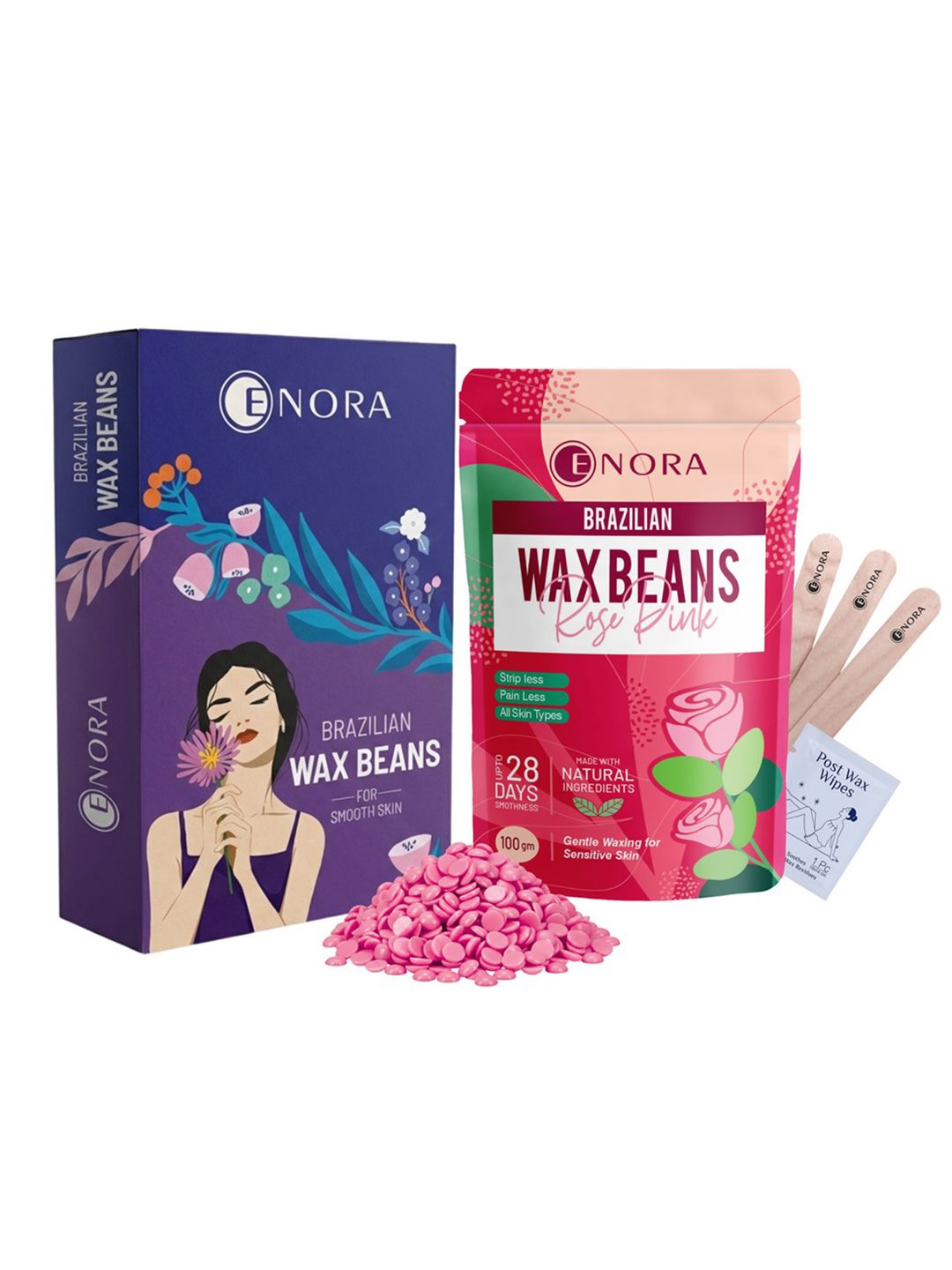 ENORA Rose Pink Stripless Wax Beans- 100 g With Spatula