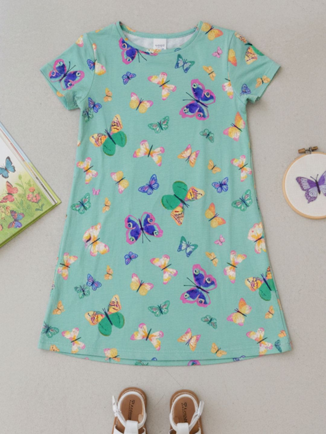 Kids Girls Summer Butterfly Green Night Dress Cotton Green 7