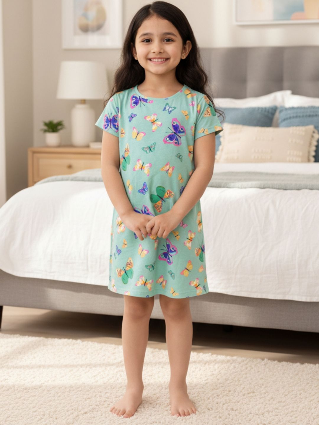Kids Girls Summer Butterfly Green Night Dress Cotton Green 5