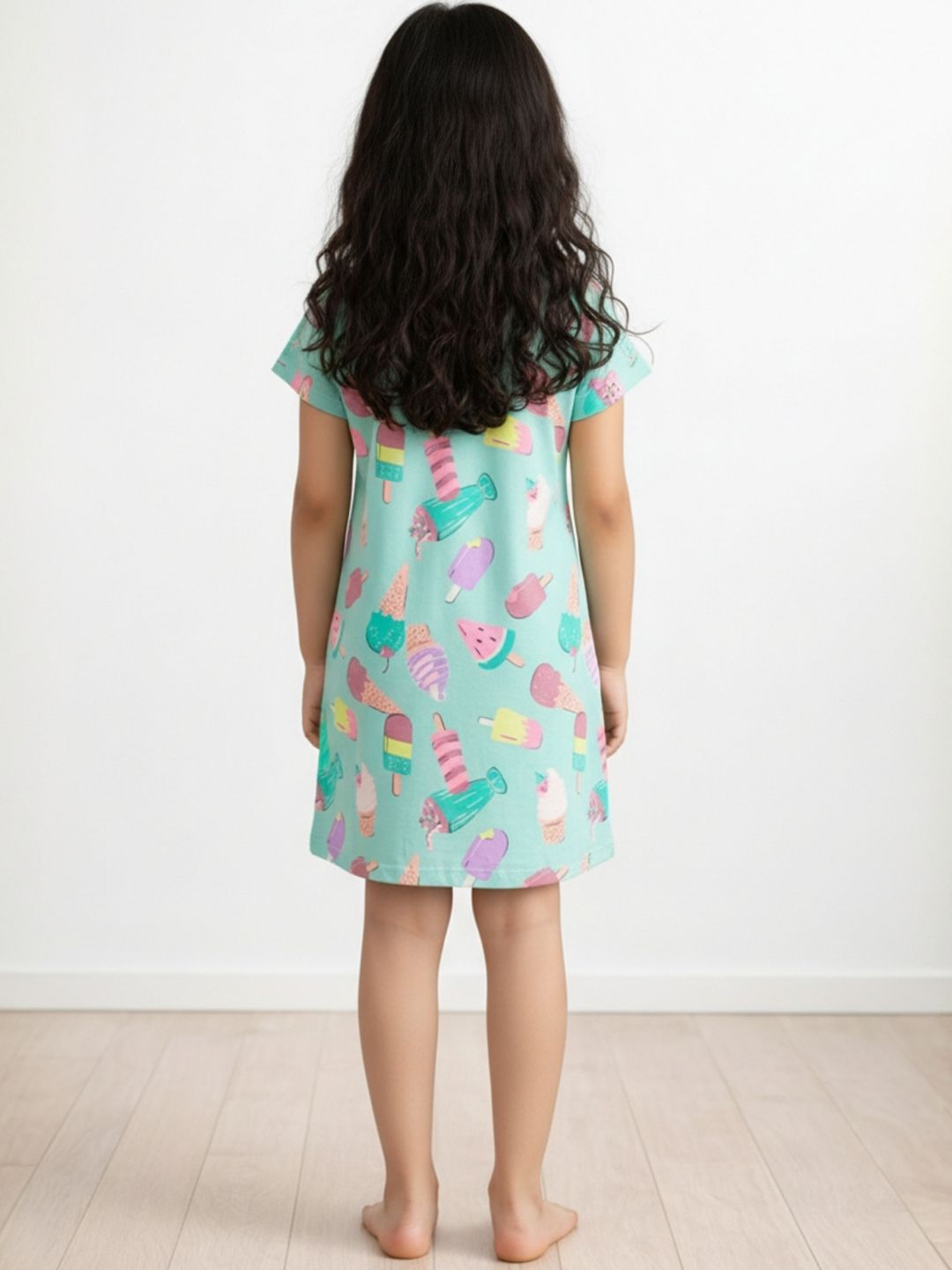 Kids Girls Summer Ice Cream Night Dress Cotton Aqua 4