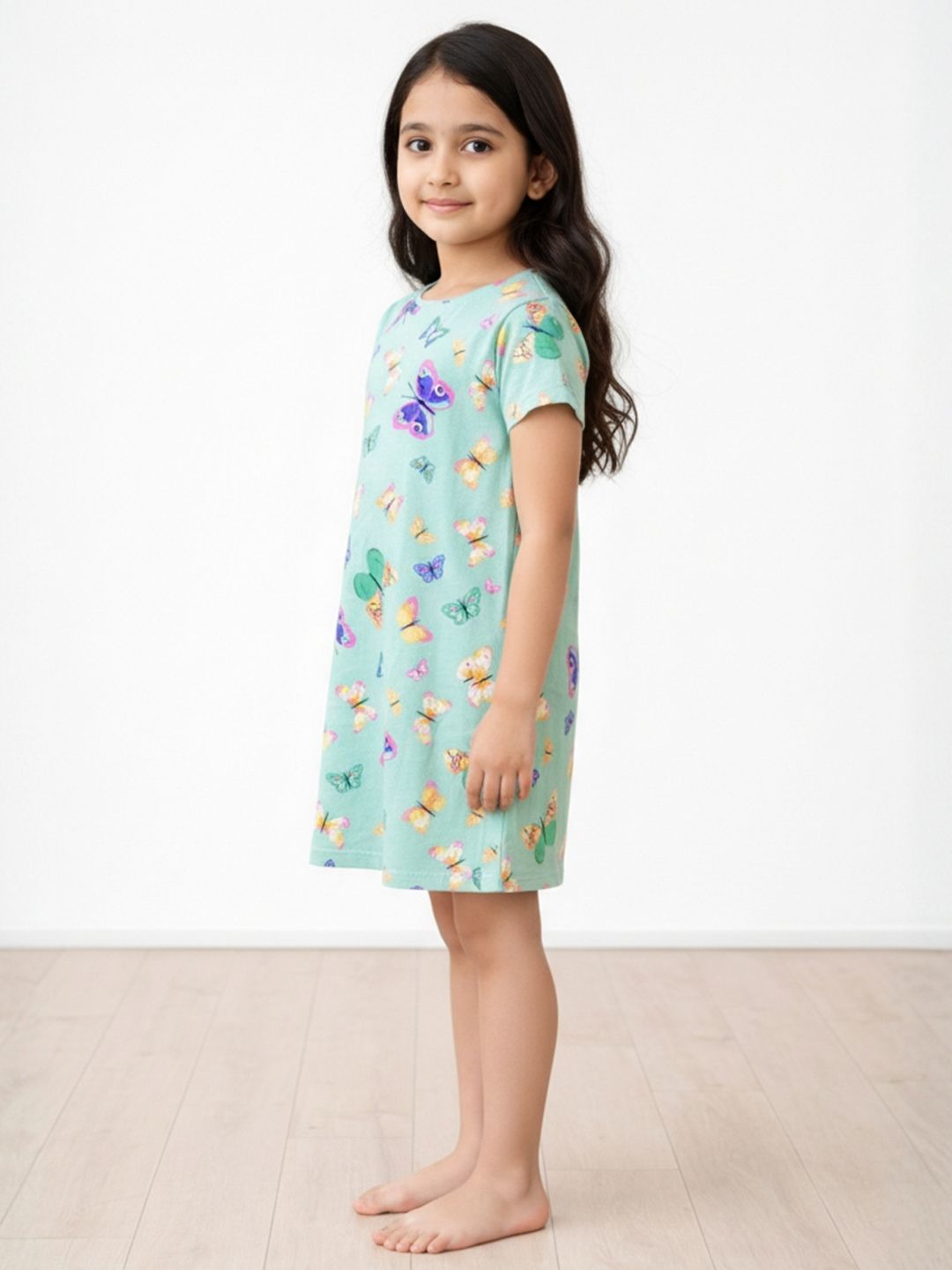Kids Girls Summer Butterfly Green Night Dress Cotton Green 3