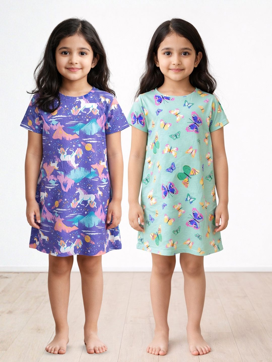 Pack of 2 Kids Girls Summer Cotton Night Dress 6