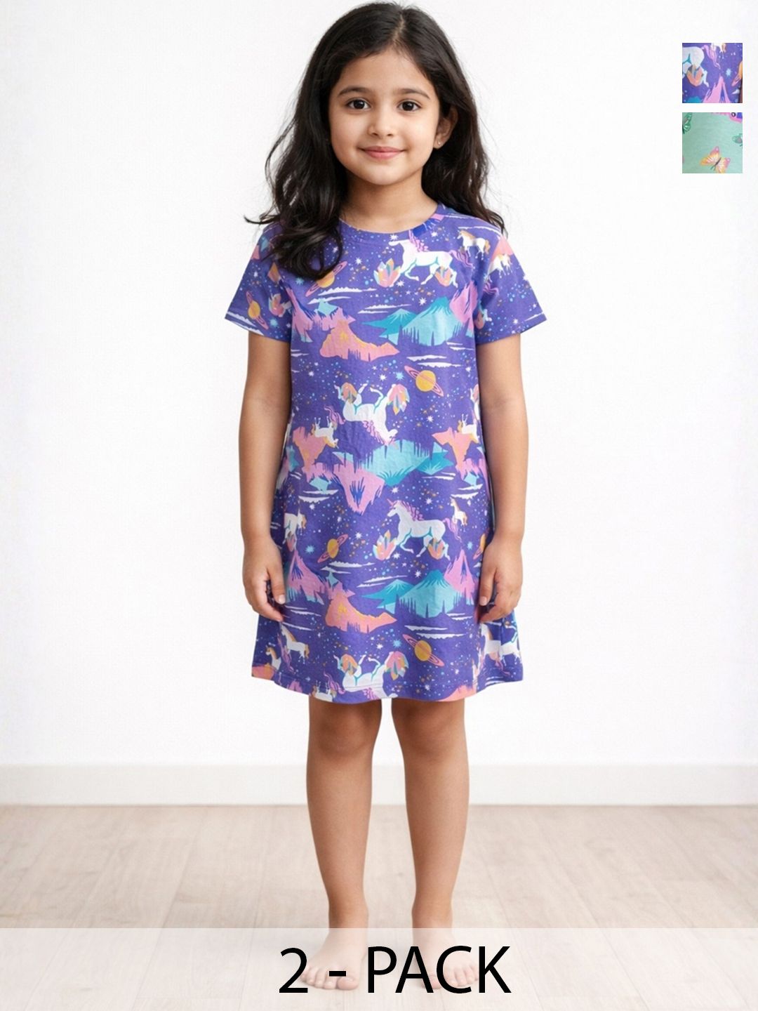 Pack of 2 Kids Girls Summer Cotton Night Dress