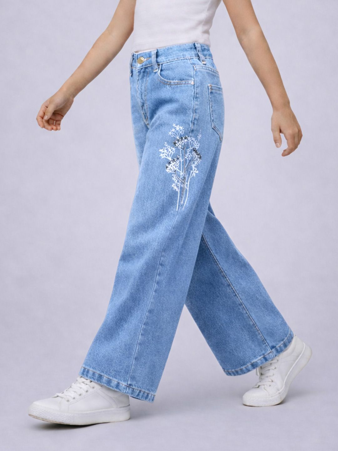 Girls Jean Wide Leg Mid-Rise Stretchable Jeans