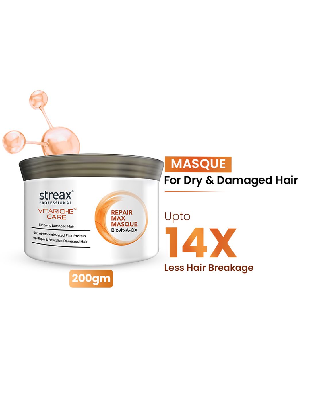 Streax Professional Vitariche Care Repair Max Masque for Dry to Damaged Hair - 200 g