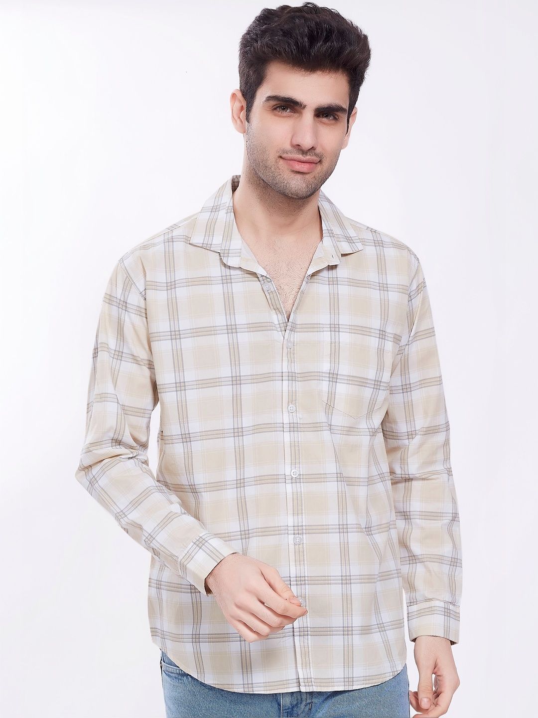 R.Code by The Roadster Life Co. Men Comfort Slim Fit Windowpane Checks Checked Casual Shirt