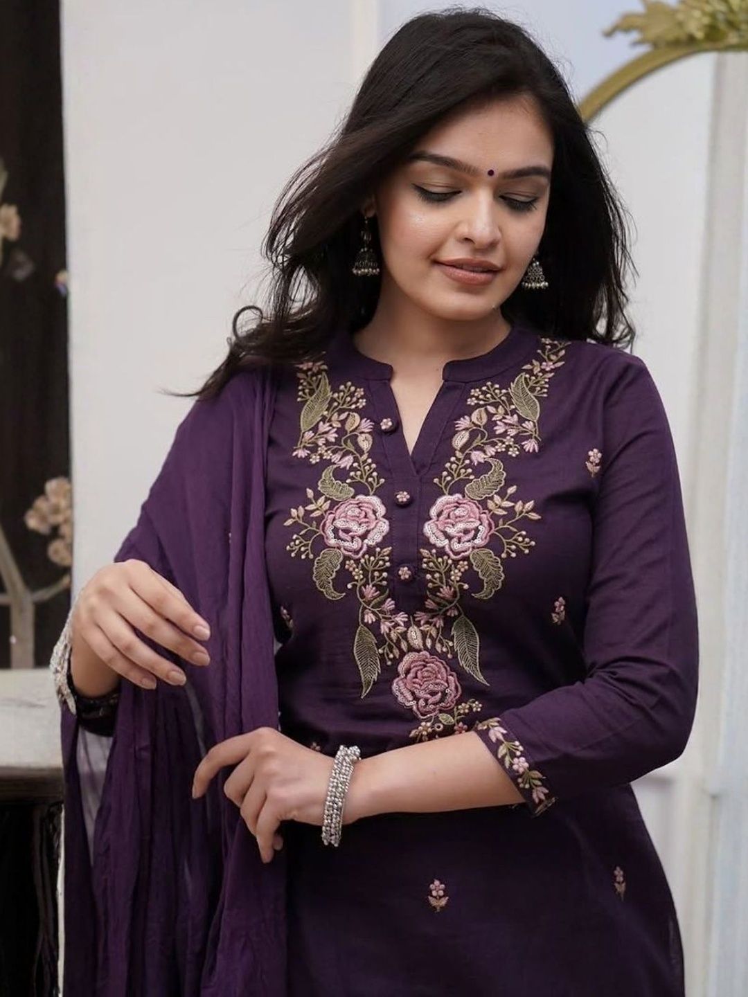 Kesudi Women Embroidered Thread Work Kurta with Trousers & With Dupatta