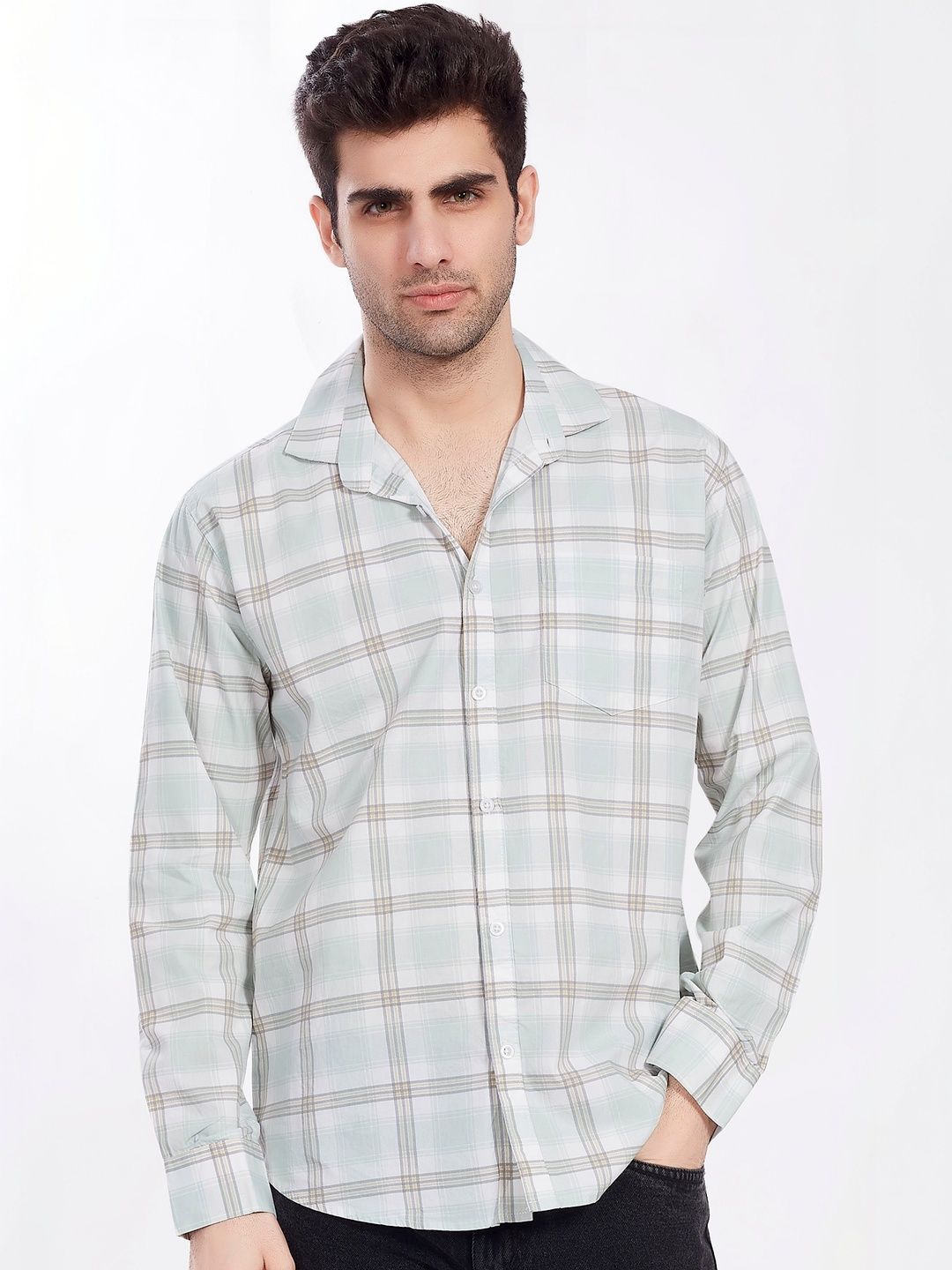 R.Code by The Roadster Life Co. Men Comfort Slim Fit Windowpane Checks Checked Casual Shirt
