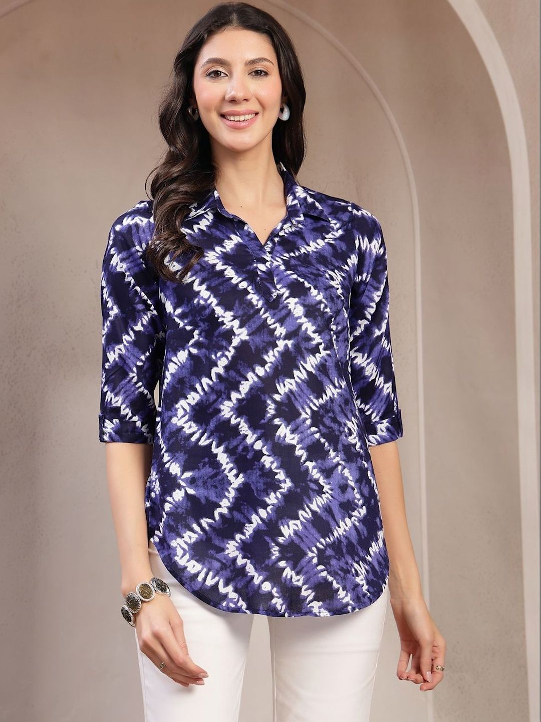 DEIFIC Geometric Print Shirt Style Top