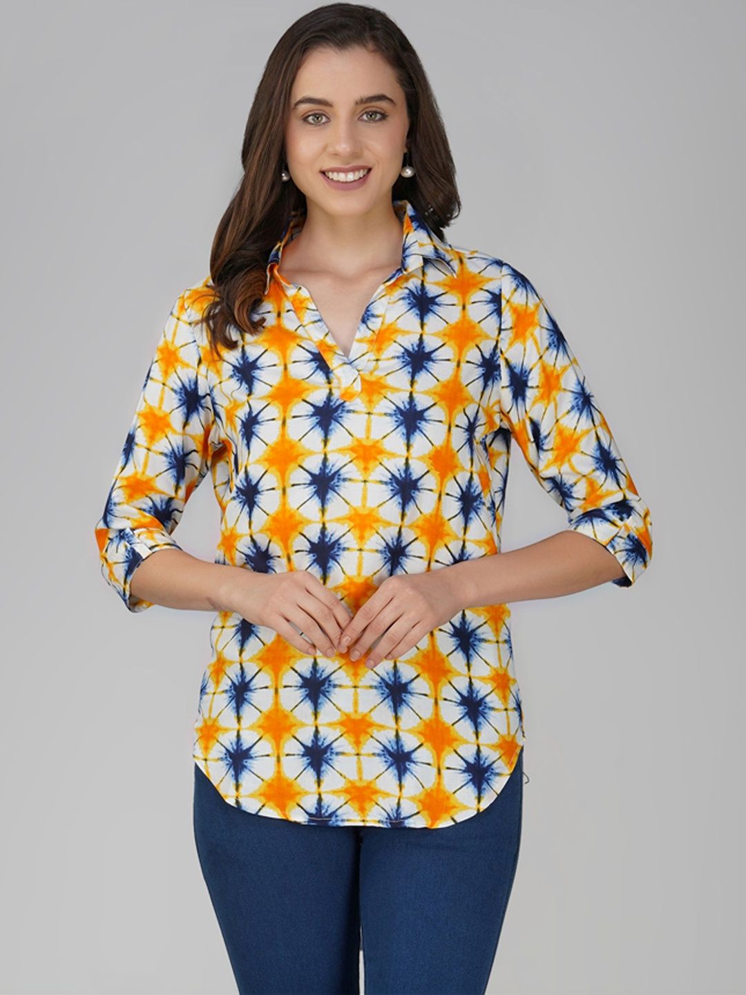 DEIFIC Geometric Print Shirt Style Top