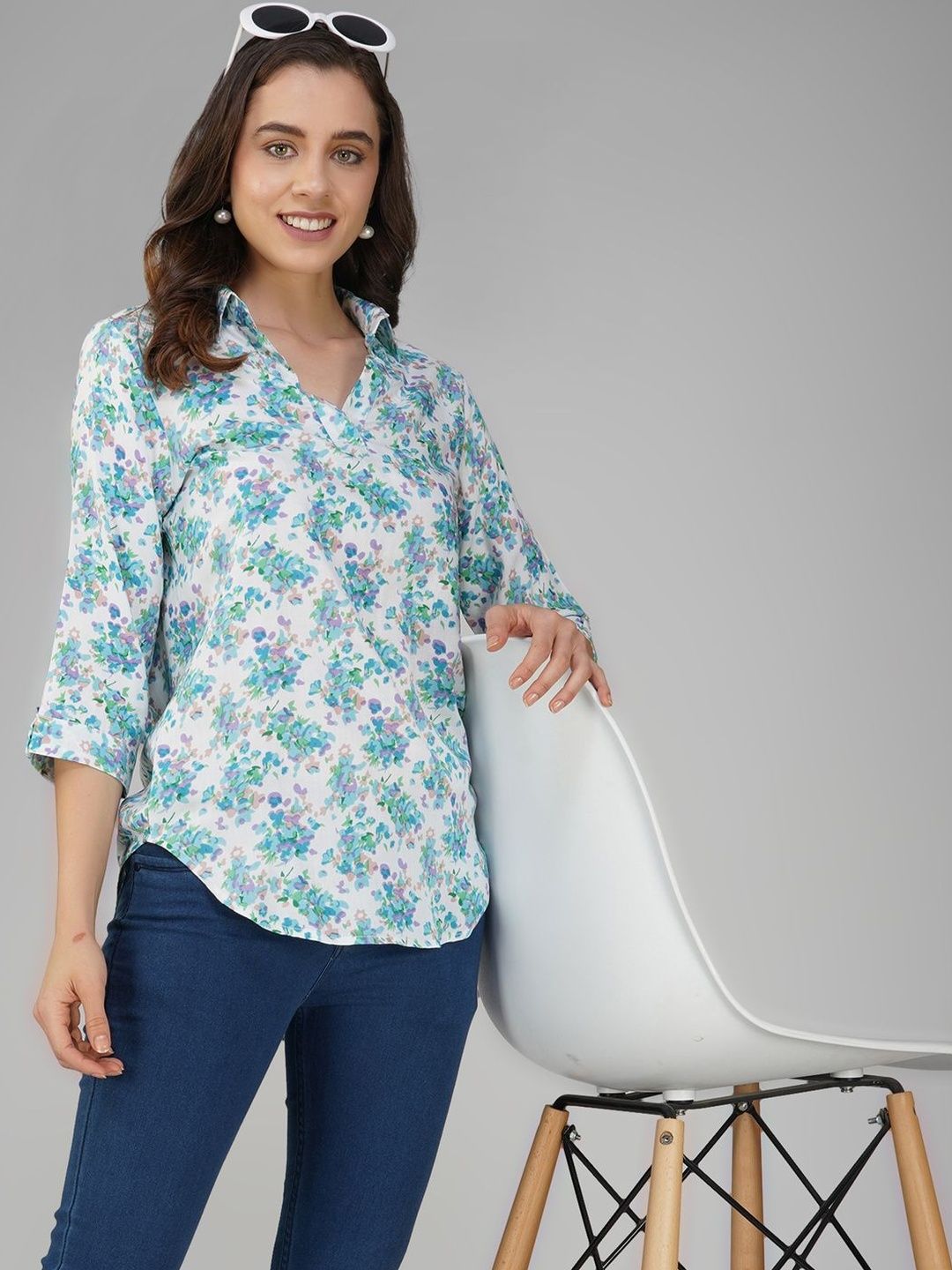 DEIFIC Geometric Print Shirt Style Top