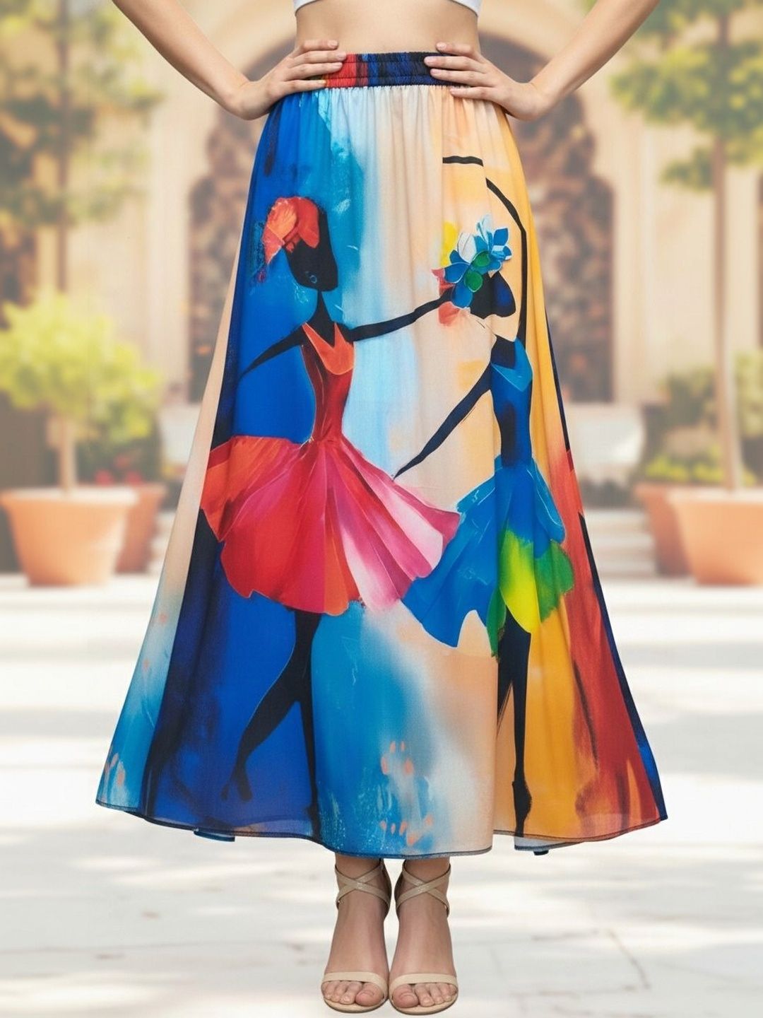 Vagisha Women Abstract Printed Maxi Flared Skirt