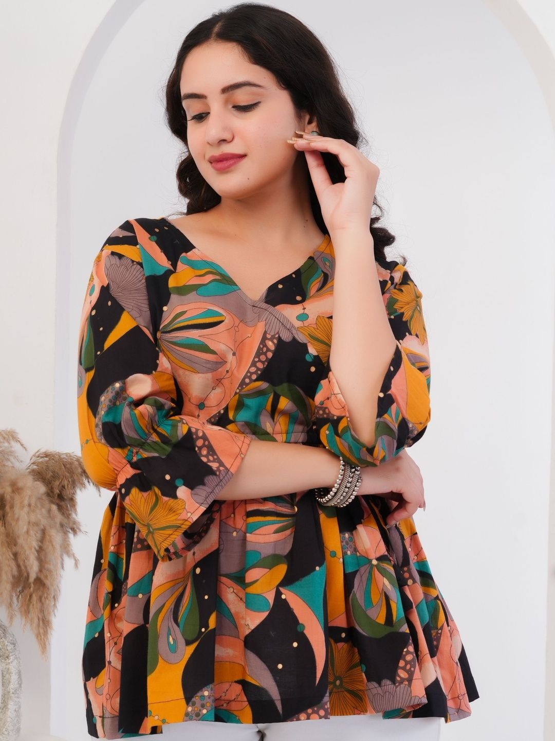 Threadflix Print Cotton Wrap Top