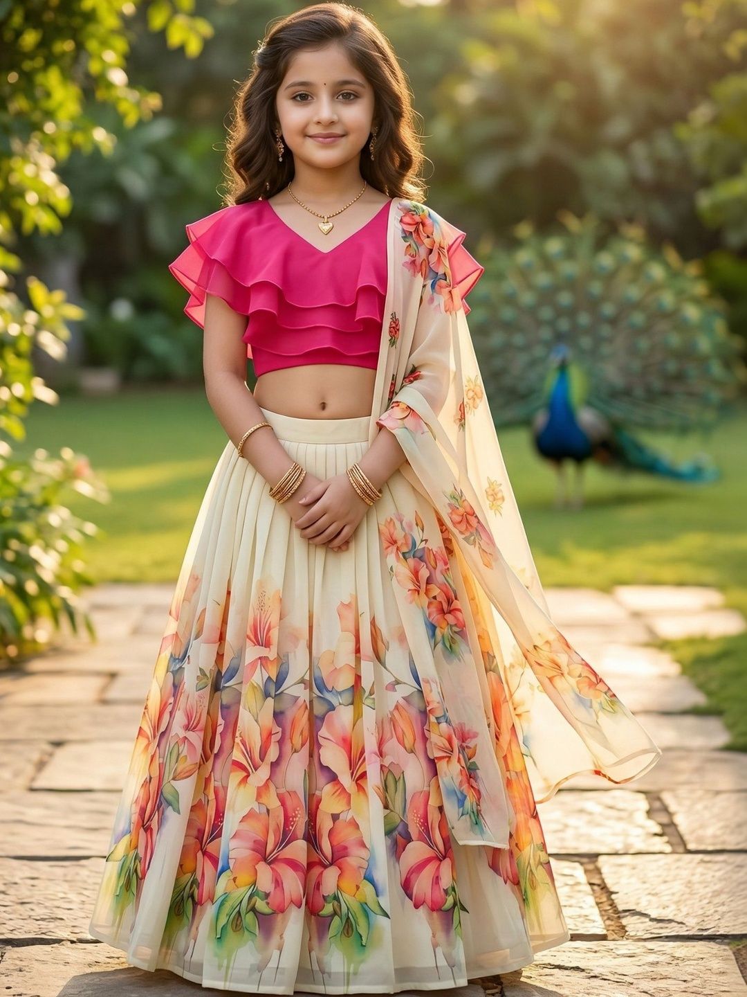 Girls Printed Ready to Wear Lehenga & Blouse With Dupatta