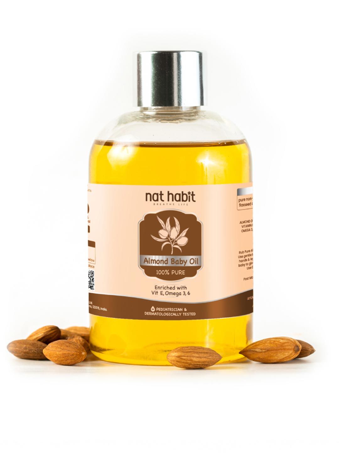 Nat Habit Kids 100% Pure Almond Baby Oil for Skin & Hair with Vit E & Omega 3 - 100ml