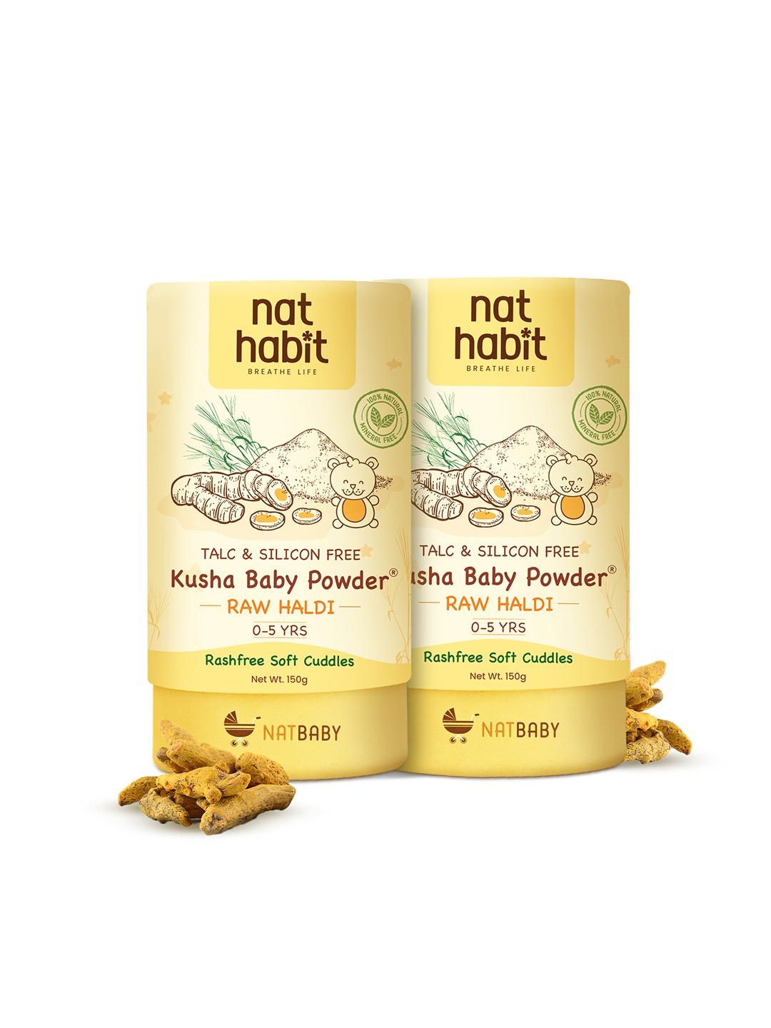 Nat Habit Set Of 2 Kusha Baby Powder With Raw Haldi 0-5 Years - 150g Each