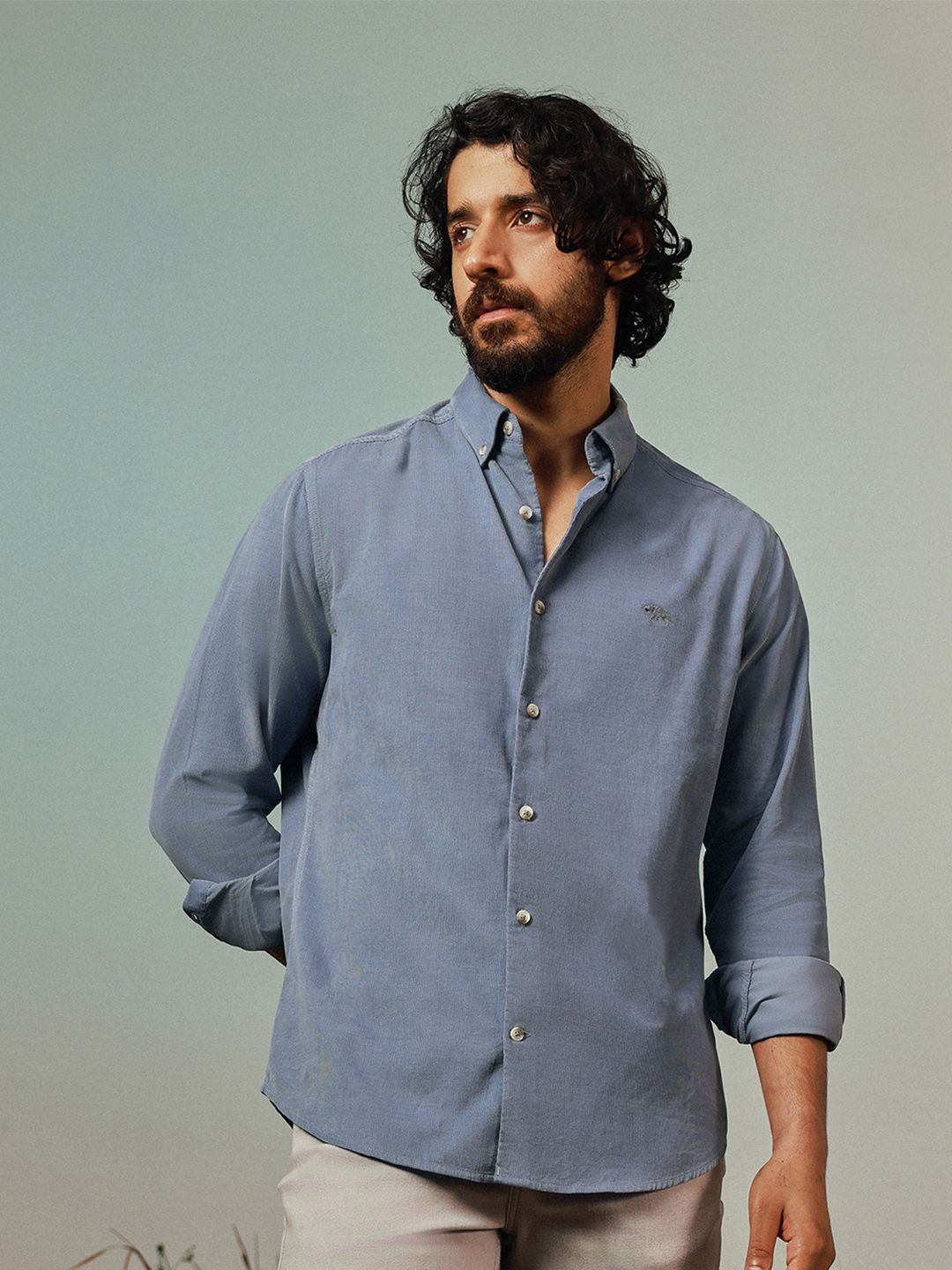 Andamen Men Casual Corduroy Regular Fit Shirt