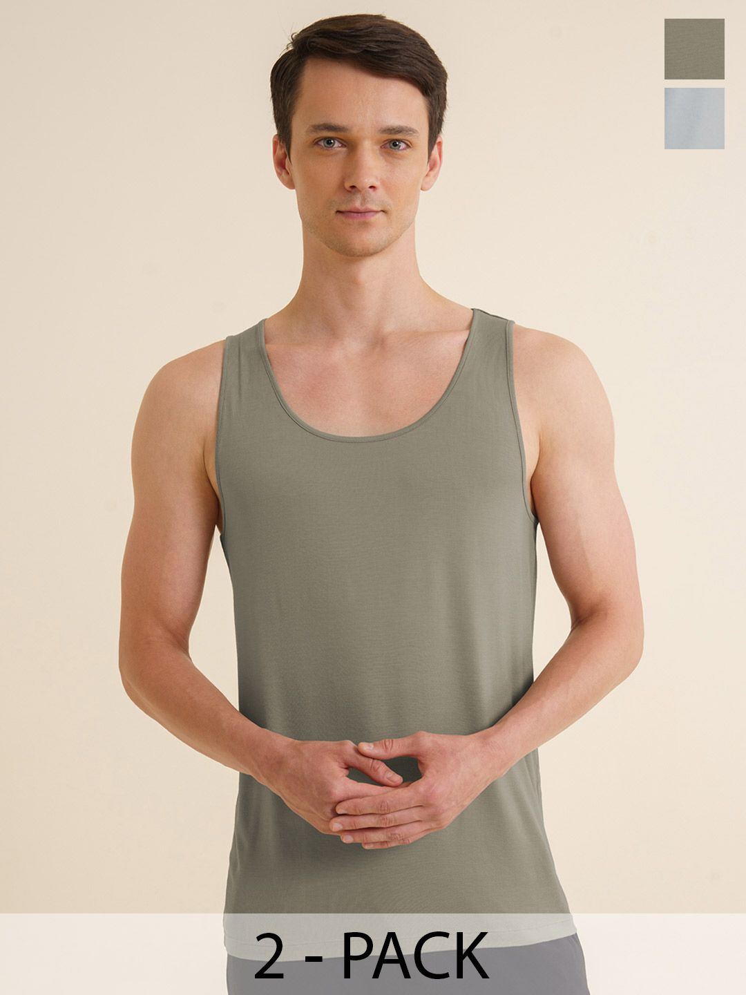DAMENSCH Men Solid Pack Of 2 Basic Sleeveless Innerwear Vests