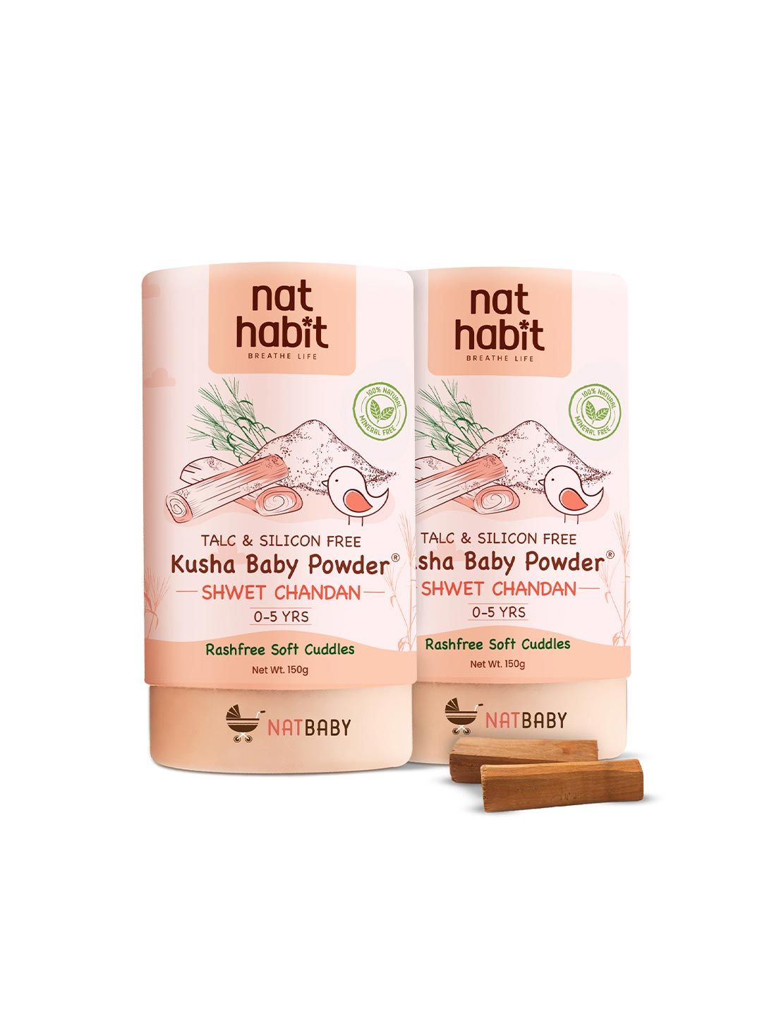 Nat Habit Set Of 2 Kusha Baby Powder With Shwet Chandan 0-5 Years - 150g Each