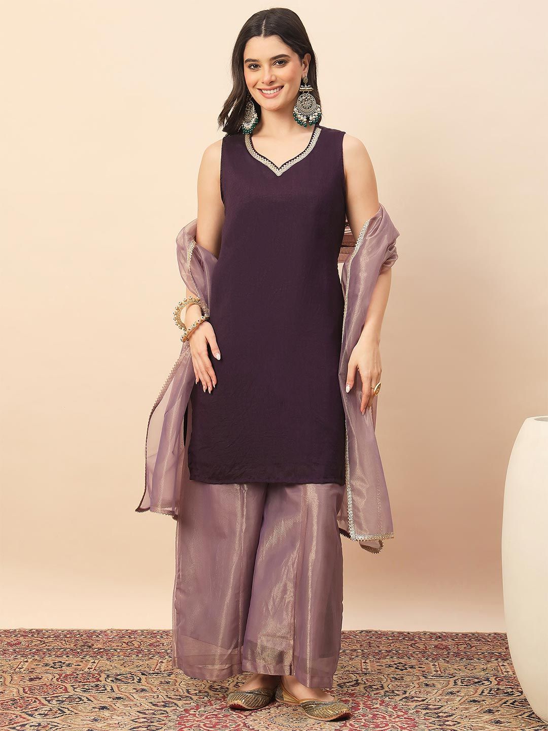 AVANSHEE Women Regular Gotta Patti Kurta with Palazzos & Dupatta