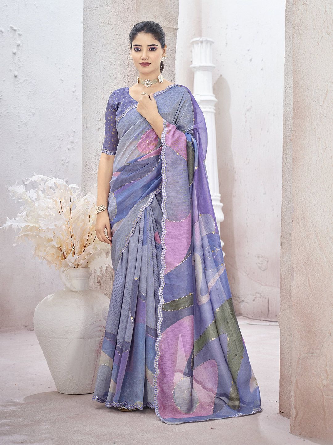 TASRIKA Mirror Work Tissue Saree
