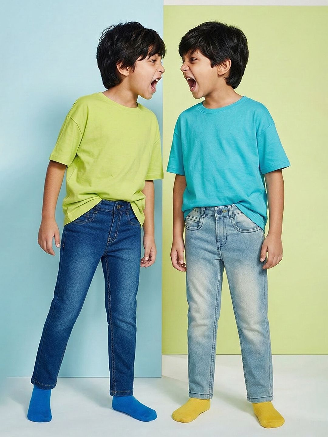 TALES & STORIES Boys Pack of 2 Slim Fit Heavy Fade Cotton Jeans
