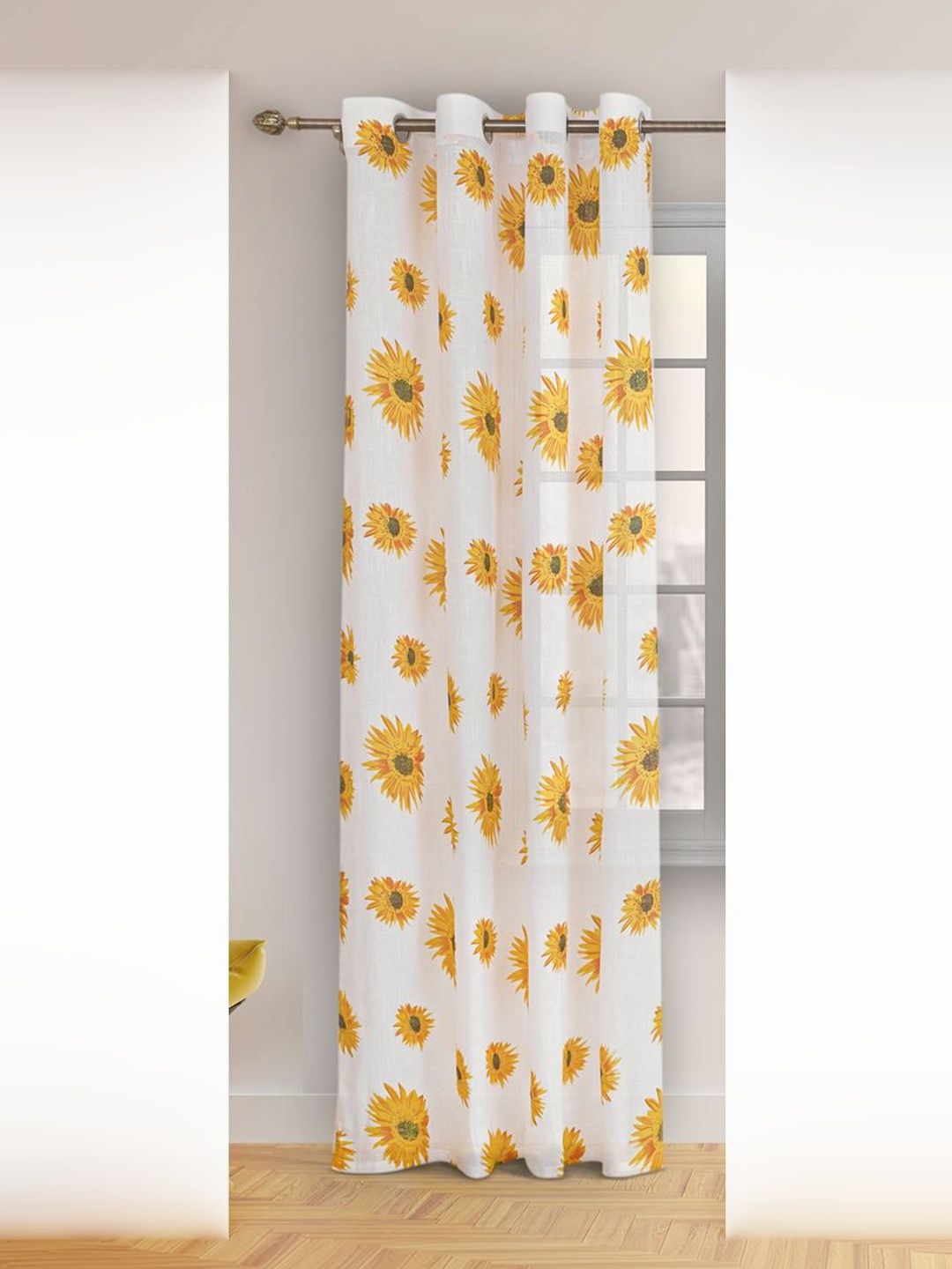 Buy HOMEMONDE Yellow Piece 1 Floral Printed Single Sheer Long Door Regular -  - Home for Unisex