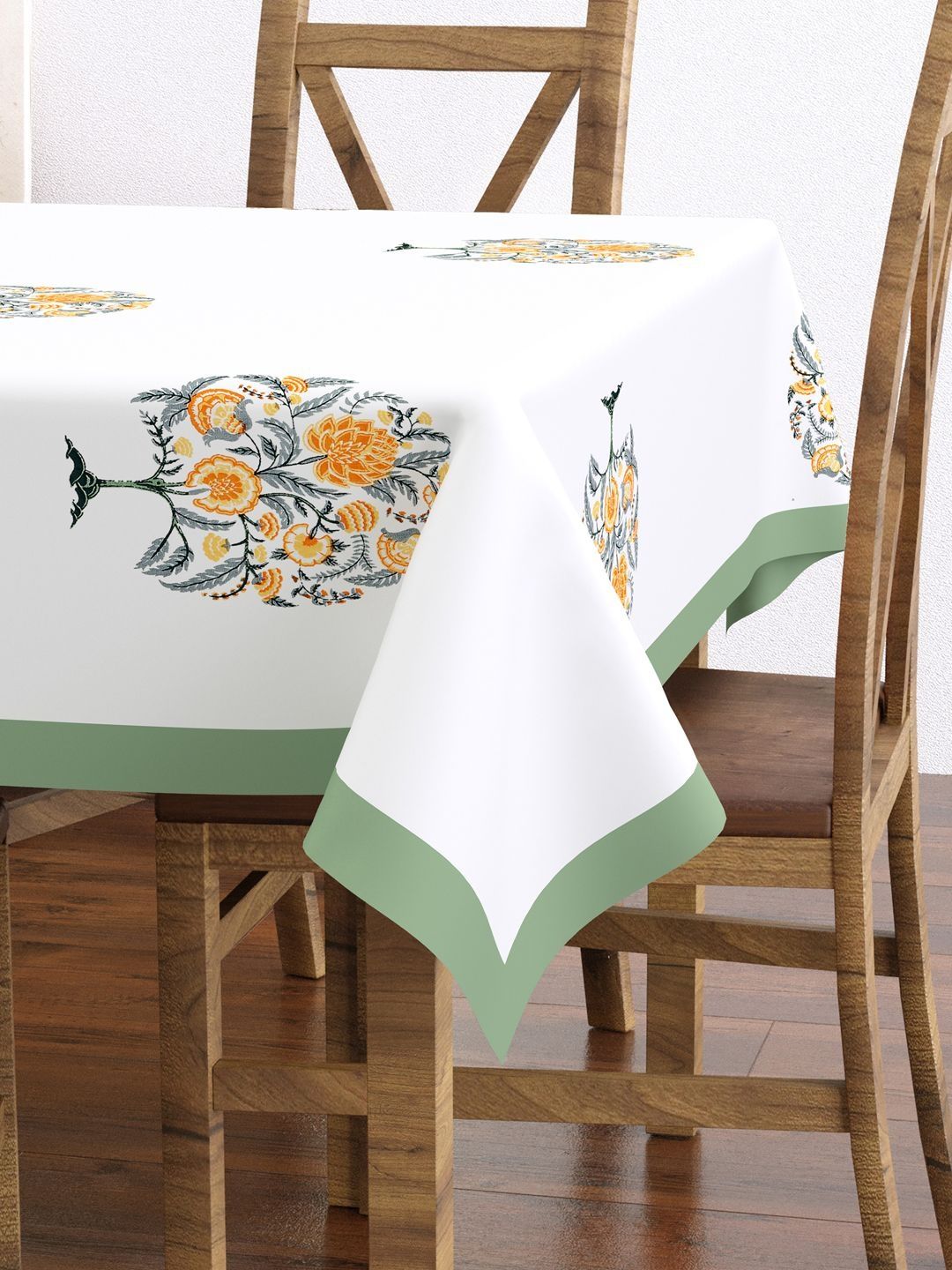 BLOCKS OF INDIA Green Ethnic Motifs Cotton 6-Seater Table Cover