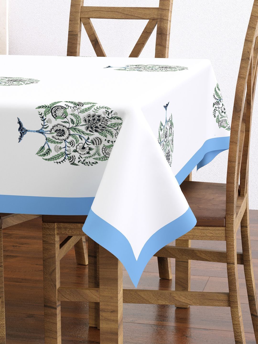BLOCKS OF INDIA Blue Ethnic Motifs Cotton 6-Seater Table Cover