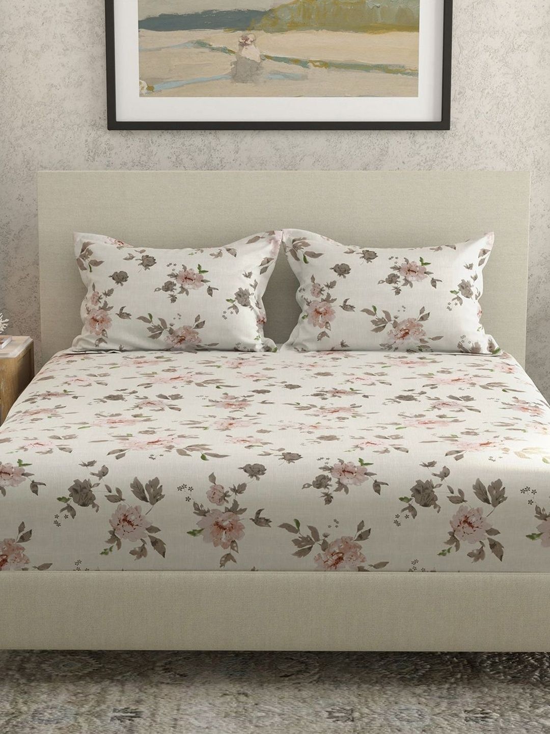 Huesland Multicoloured Floral 144 TC King Bedsheet with 2 Pillow Covers-2.75 x 2.75 cm