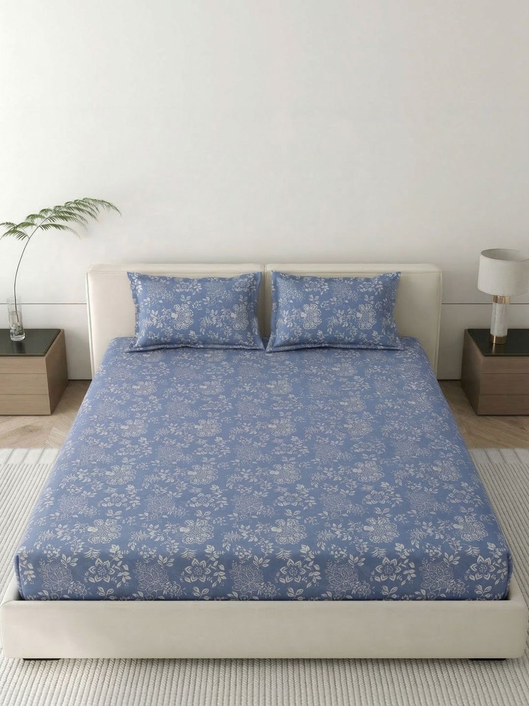 Buy MAFATLAL Blue Floral Printed 140 TC Microfiber Bedsheet With 2 Pillow Covers -  - Home for Unisex