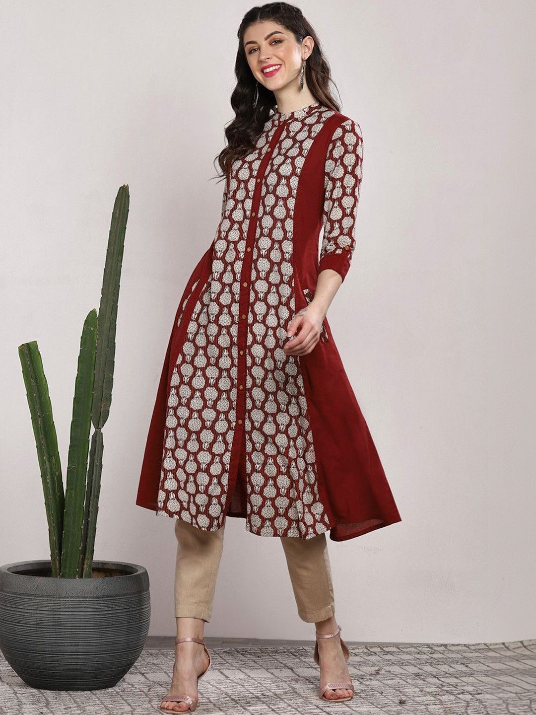 Ramas Floral Printed Mandarin Collar Pure Cotton Kurta