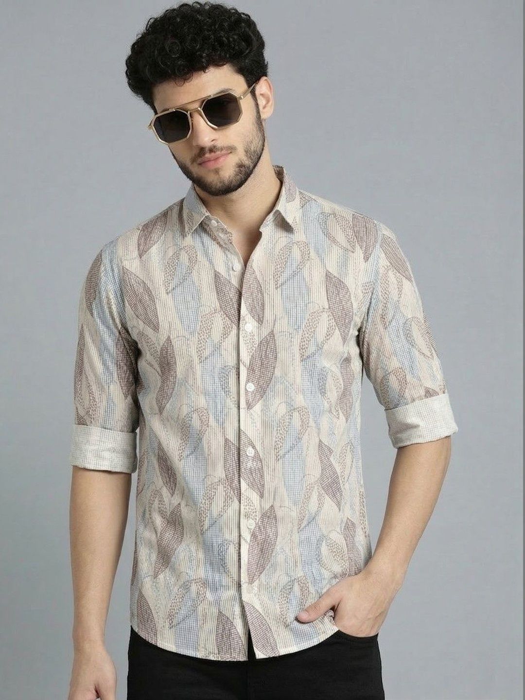 VORTEX Original Floral Printed Spread Collar Regular Fit Shirt