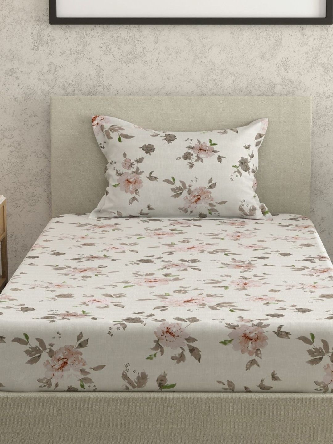 Huesland Multicoloured Floral 144 TC Single Bedsheet with 1 Pillow Covers