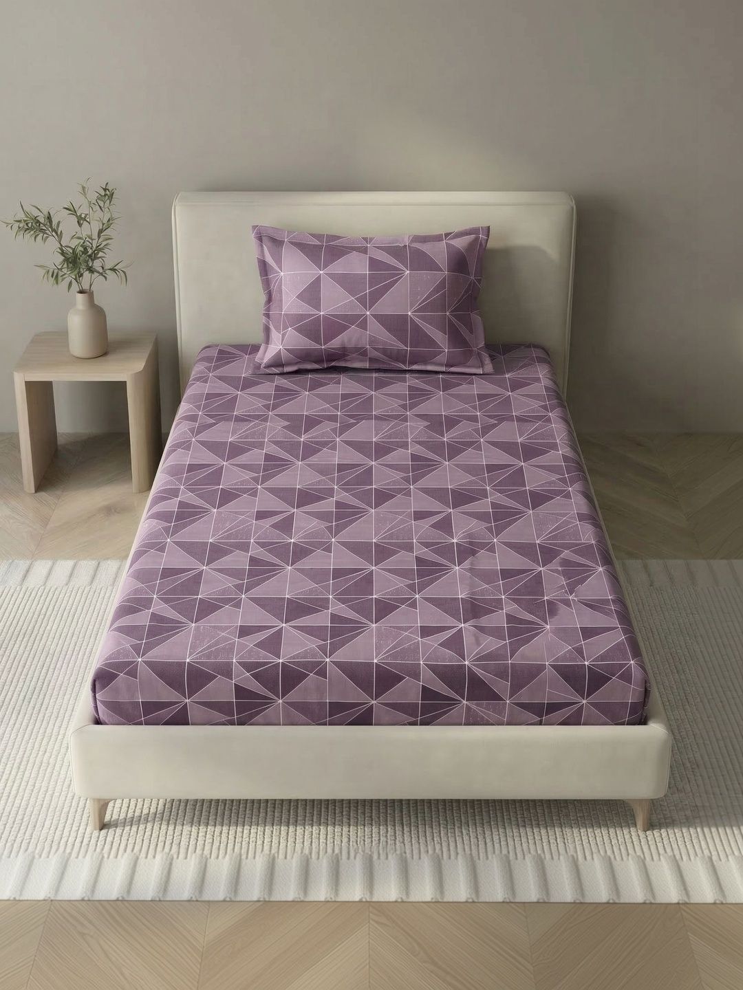 MAFATLAL Purple 140 TC Single Bedsheet with 1 Pillow Covers