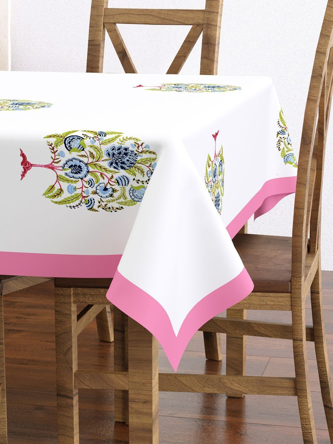 BLOCKS OF INDIA Pink Ethnic Motifs Cotton 6-Seater Table Cover