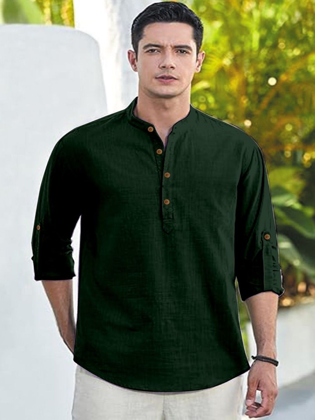 CLOTHING VEDA Mandarin Collar Roll-Up Sleeves Kurta