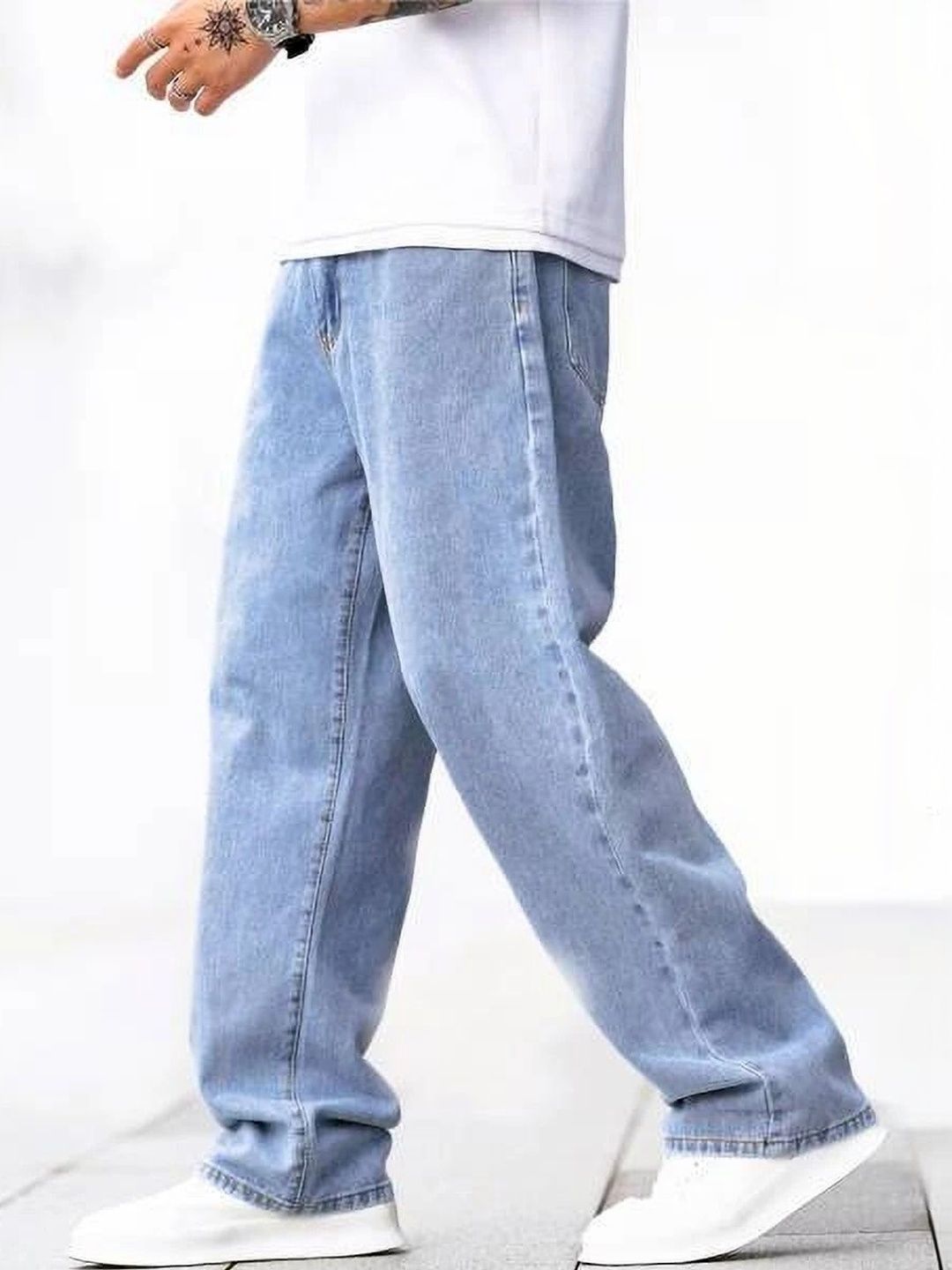 Veltick Men Baggy Mid-Rise Light Jeans