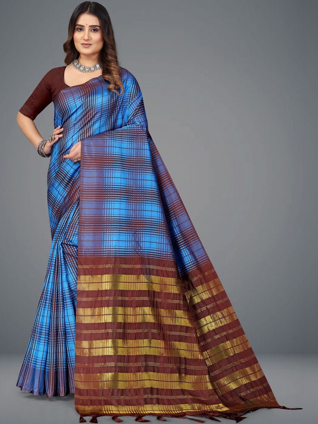 PRIYANSH CREATION Checked Silk Cotton Saree