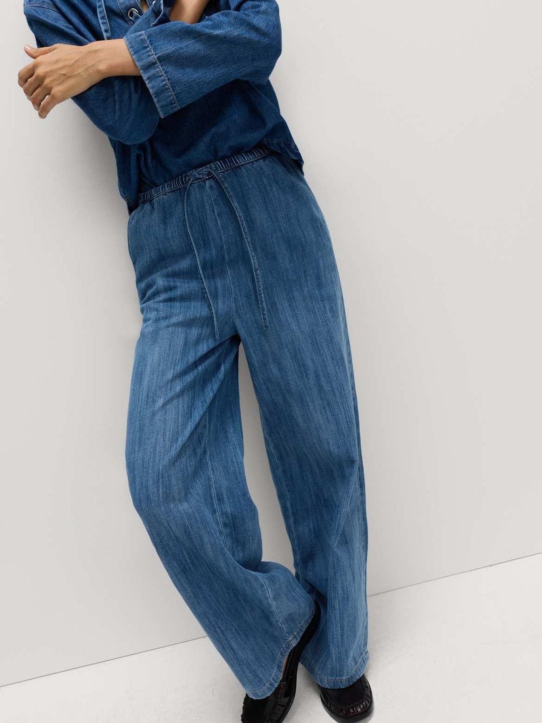 Marks & Spencer Women Drawstring Wide-Leg Regular Trousers