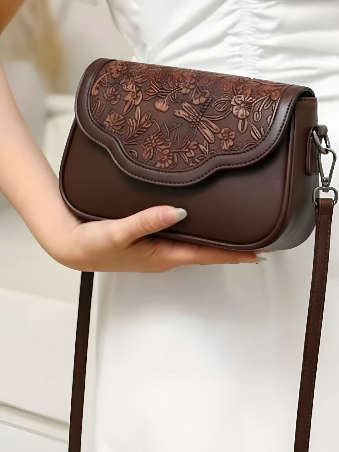 Haveglam Floral Textured Structured Sling Bag
