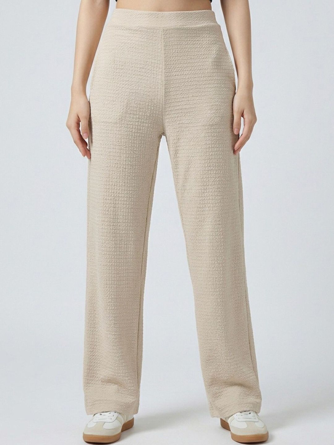 Selvia Edge Women Textured Straight Fit Easy Wash Trousers