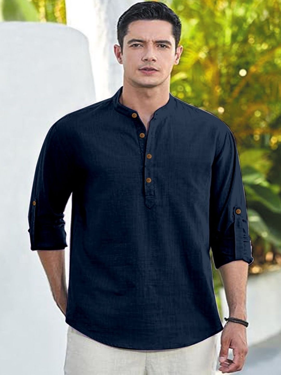 CLOTHING VEDA Mandarin Collar Roll-Up Sleeves Kurta