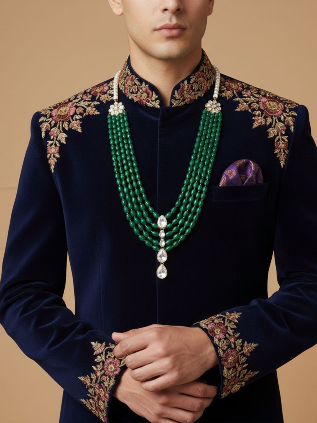 Buy I Jewels Men Traditional Green Stone Multi Layer Necklace Mala -  - Accessories for Men