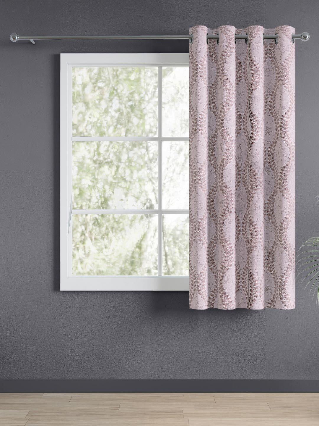 Buy Haus & Kinder Pack Of 1 Sandvine Emboss Purple Jacquard Room Darkening Window Floral Curtains -  - Home for Unisex