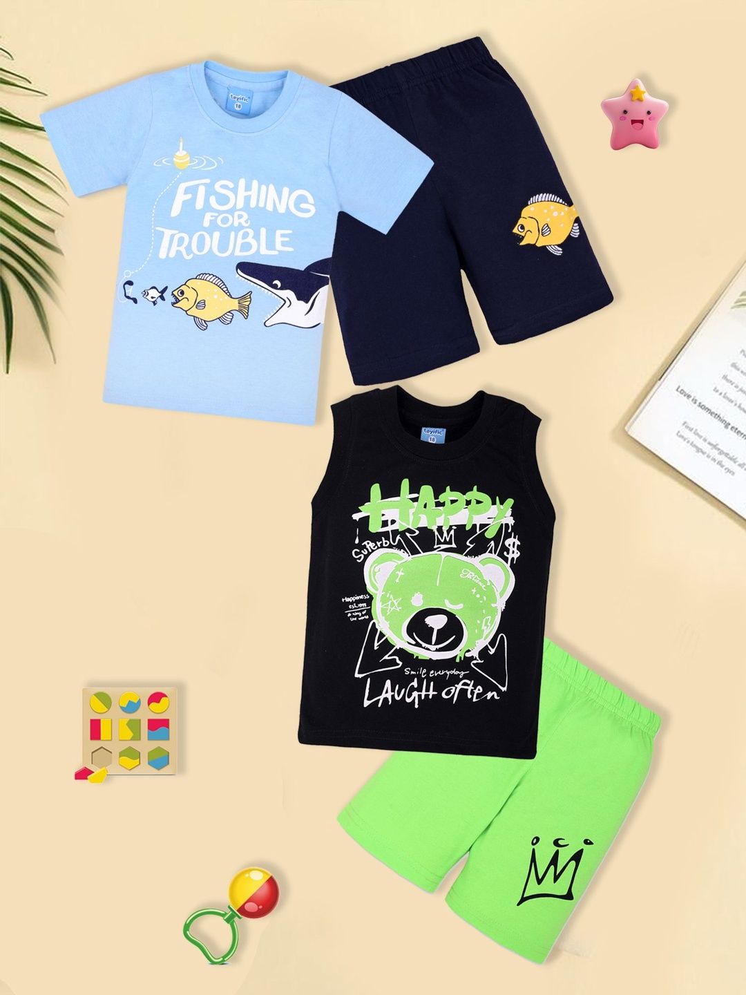 toyific Unisex Kids Printed T-shirt with Shorts
