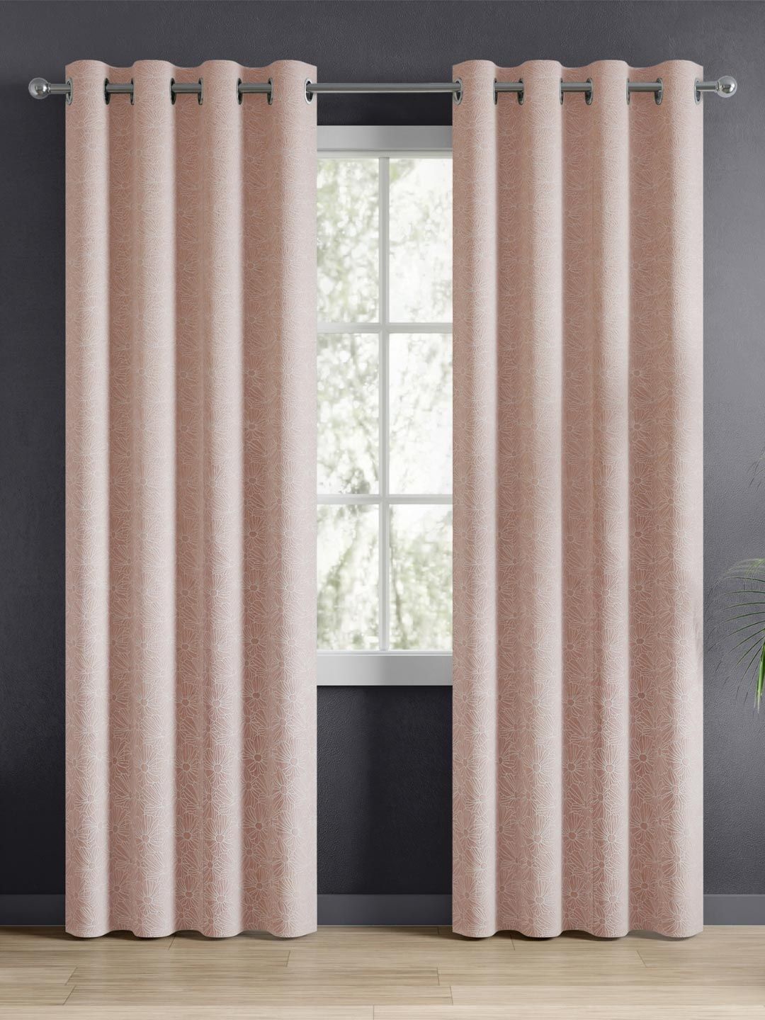 haus & kinder White Blush Daisy Pink Pack of 2 Jacquard Room Darkening Door Floral Curtains